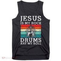 Jesus Is My Rock Drums Are My Roll Christian Drummer Tank Top thumb 0