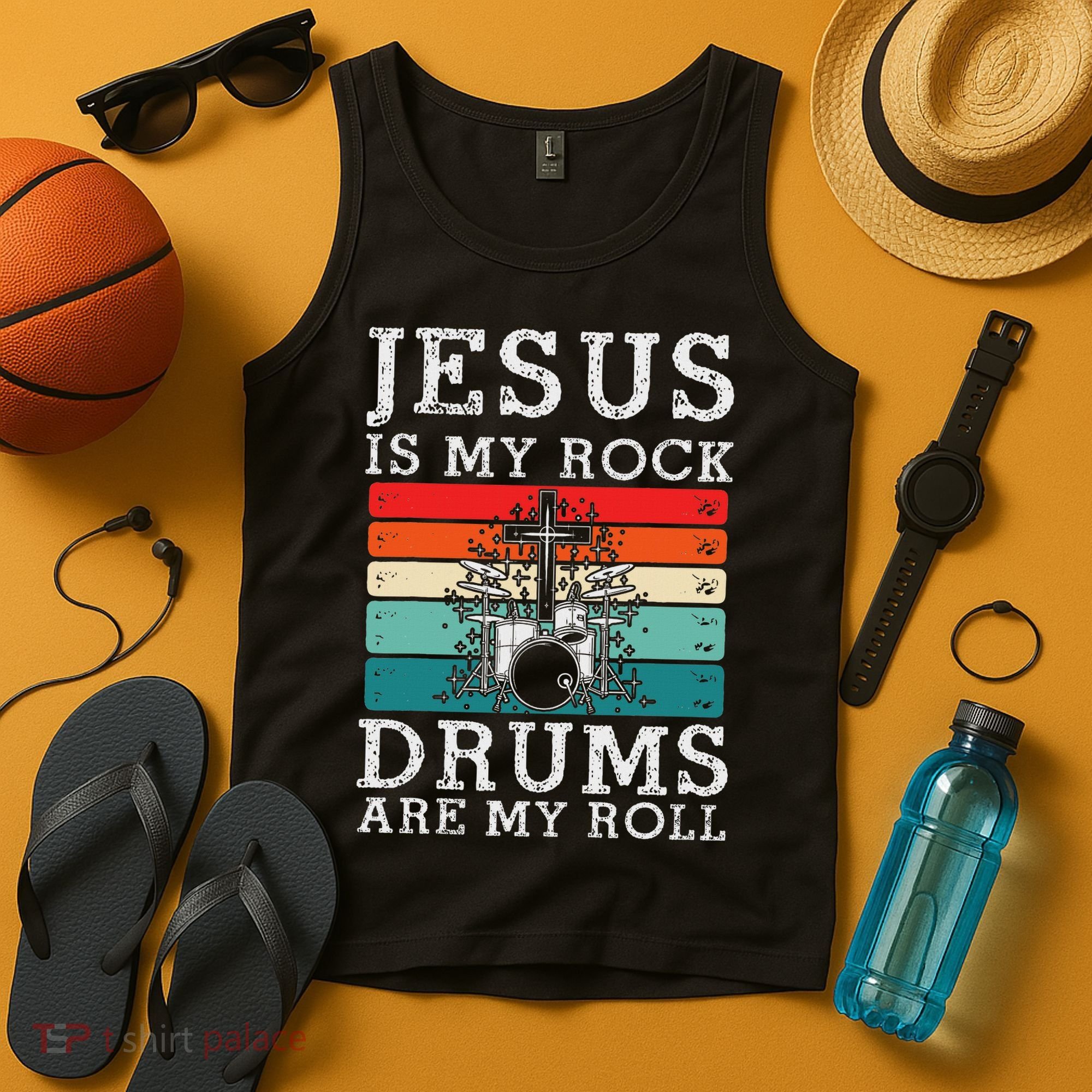 Jesus Is My Rock Drums Are My Roll Christian Drummer Tank Top