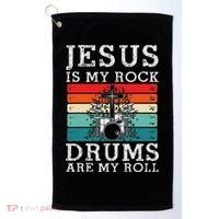 Jesus Is My Rock Drums Are My Roll Christian Drummer Golf Towel thumb 0