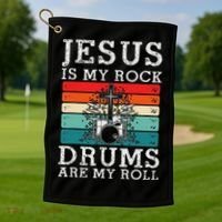 Jesus Is My Rock Drums Are My Roll Christian Drummer Golf Towel thumb 1