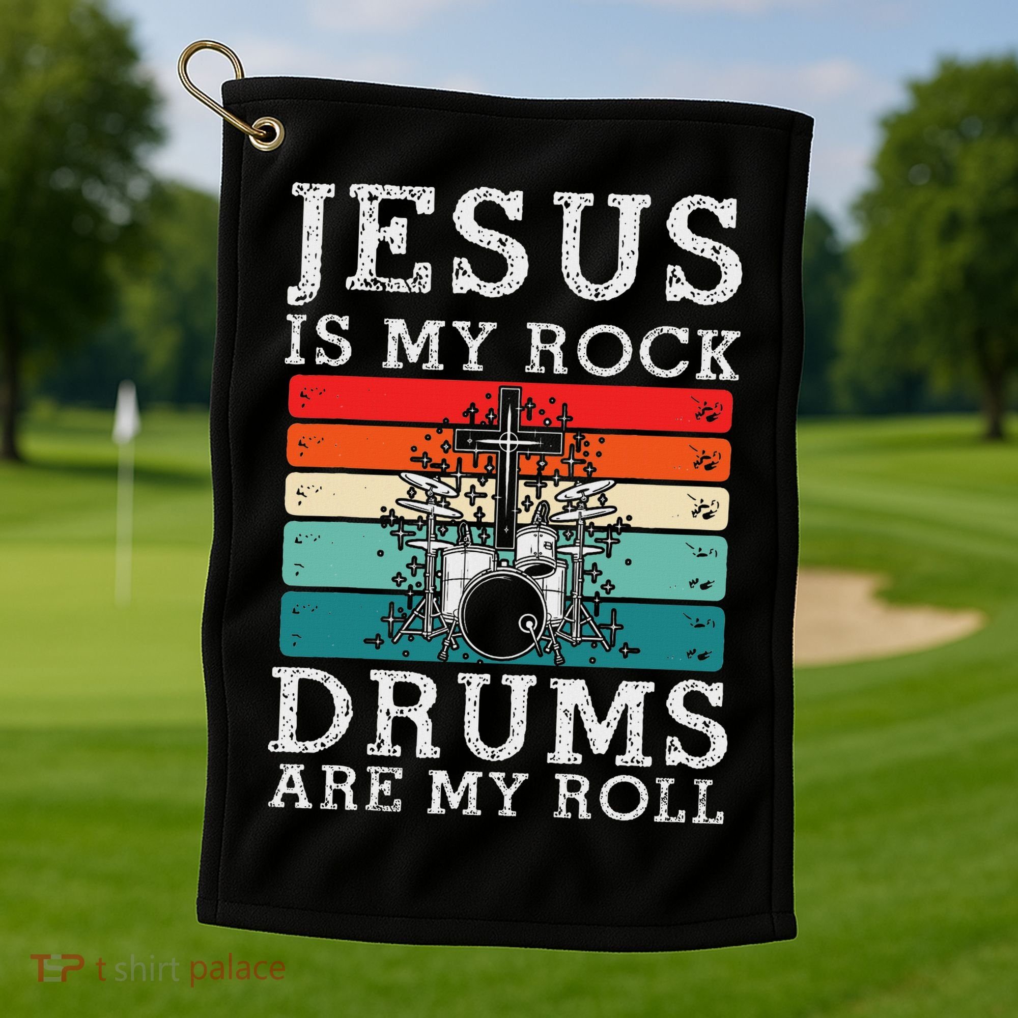 Jesus Is My Rock Drums Are My Roll Christian Drummer Golf Towel