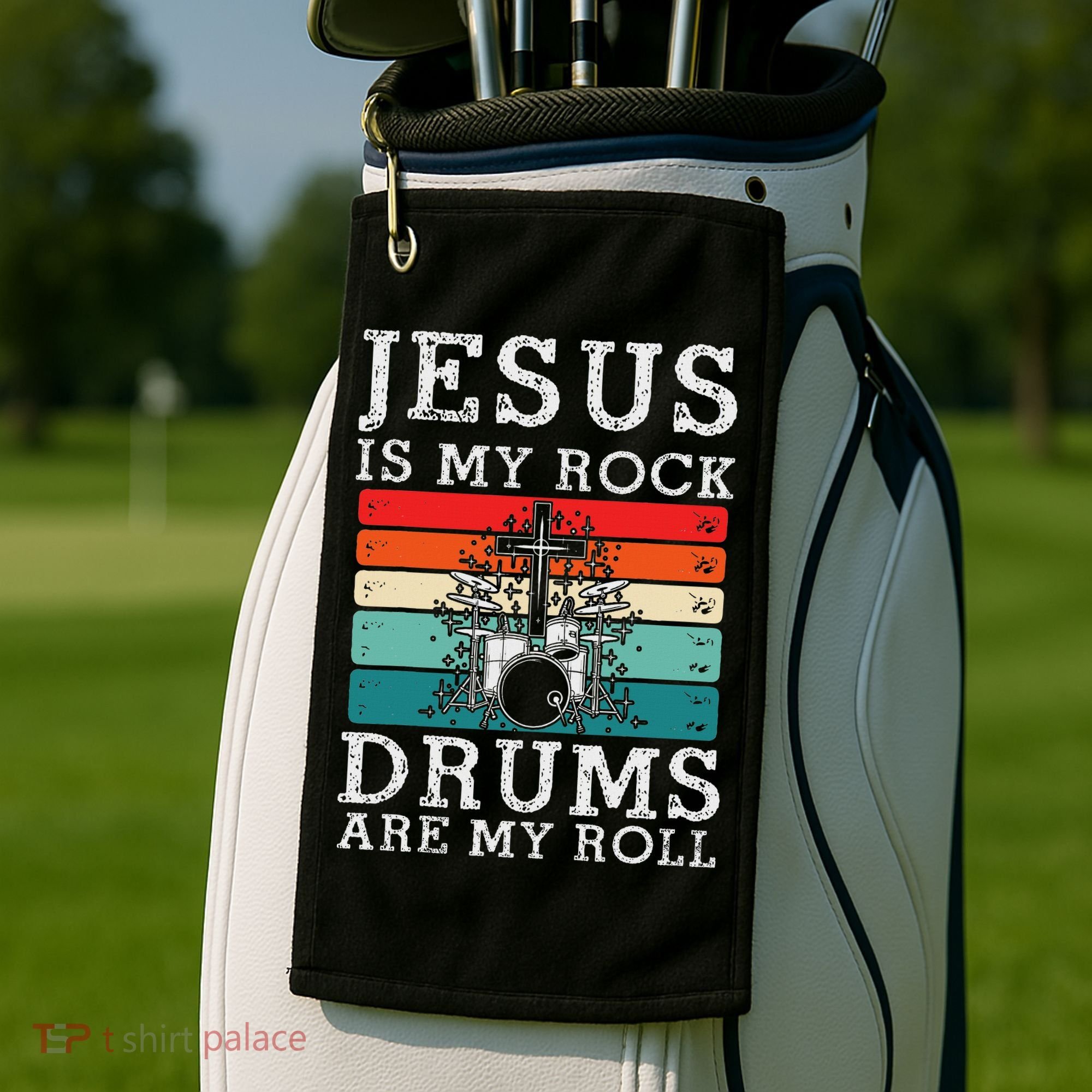 Jesus Is My Rock Drums Are My Roll Christian Drummer Golf Towel