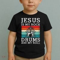 Jesus Is My Rock Drums Are My Roll Christian Drummer Toddler T-Shirt thumb 2
