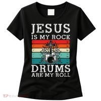 Jesus Is My Rock Drums Are My Roll Christian Drummer Women's T-Shirt thumb 0