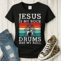 Jesus Is My Rock Drums Are My Roll Christian Drummer Women's T-Shirt thumb 3