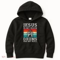 Jesus Is My Rock Drums Are My Roll Christian Drummer Kids Hoodie thumb 0