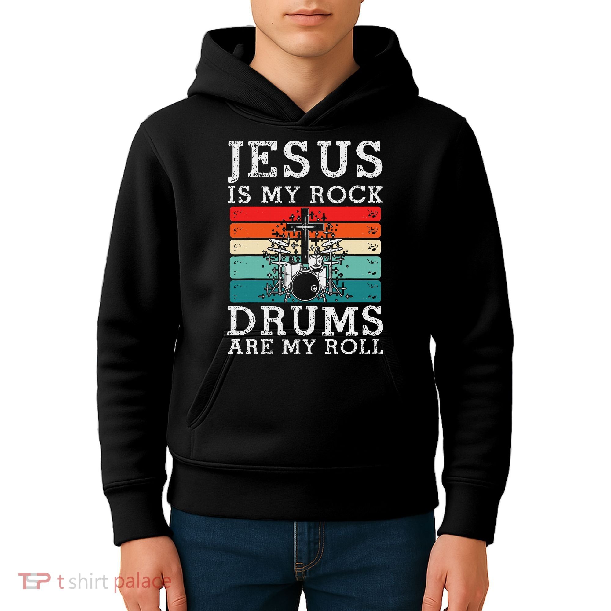 Jesus Is My Rock Drums Are My Roll Christian Drummer Kids Hoodie