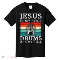 Jesus Is My Rock Drums Are My Roll Christian Drummer Kids T-Shirt thumb 0