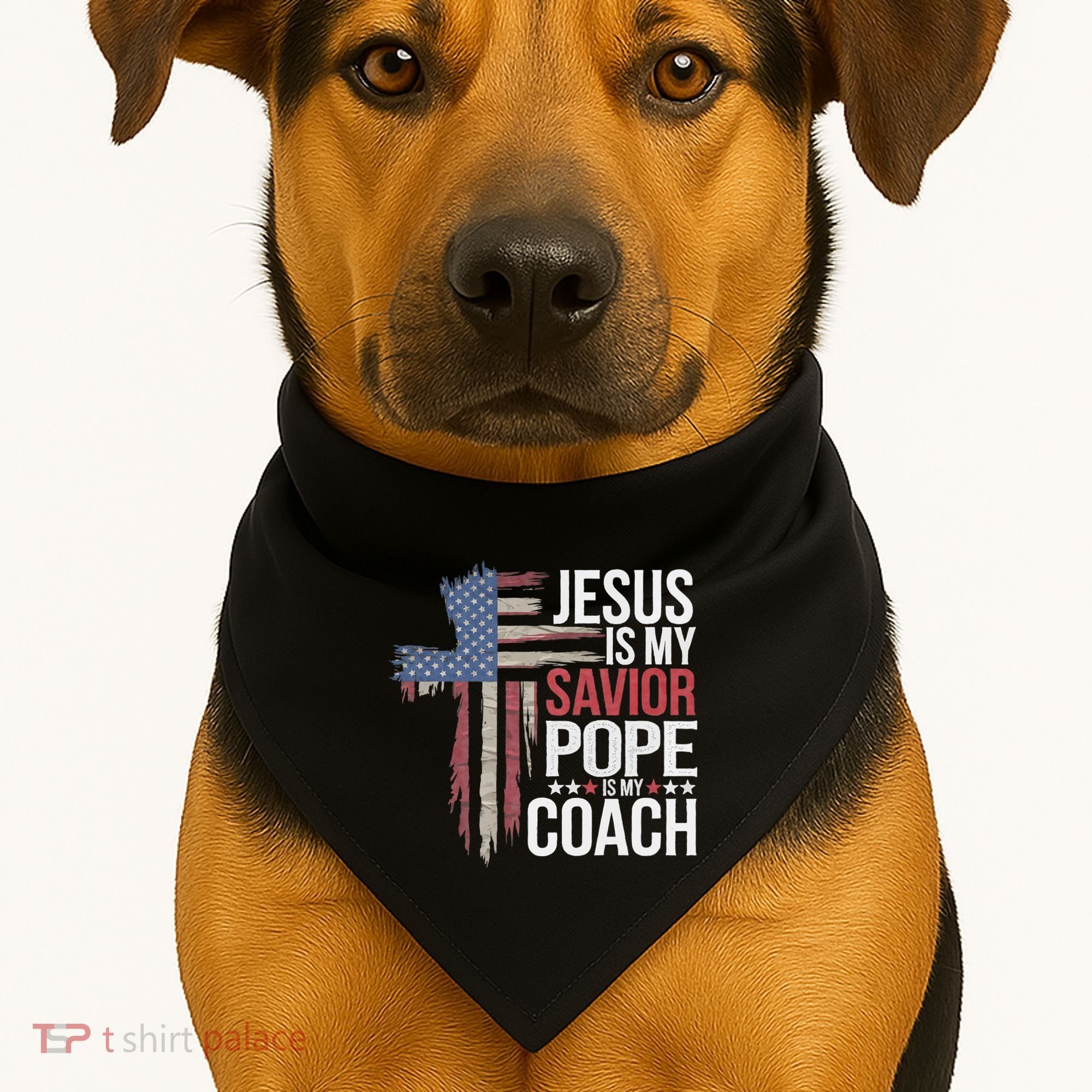 Jesus Is My Savior Pope Is My Coach Religious Quote USA-Made Doggie Bandana