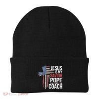 Jesus Is My Savior Pope Is My Coach Religious Quote Beanie thumb 0