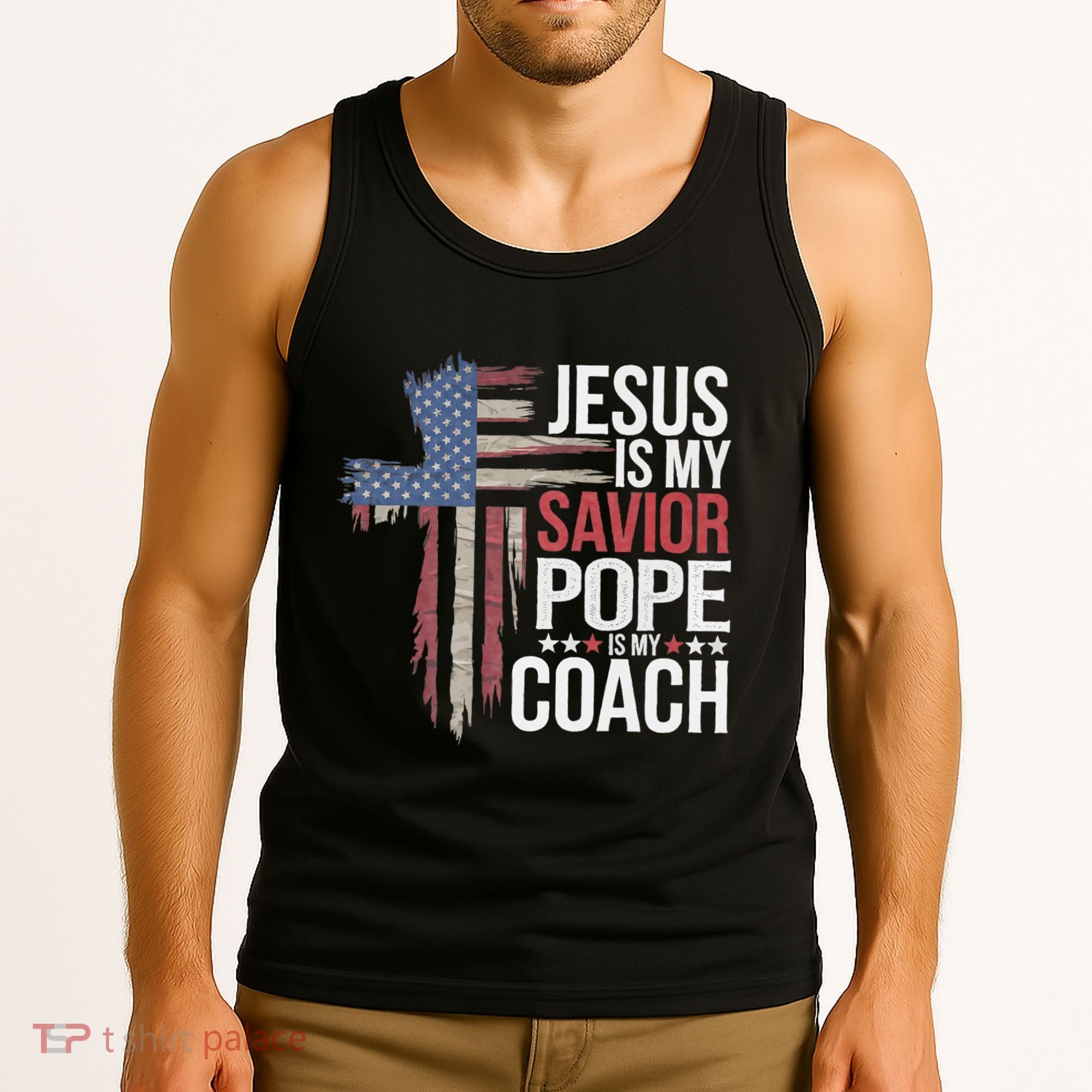 Jesus Is My Savior Pope Is My Coach Religious Quote Tank Top