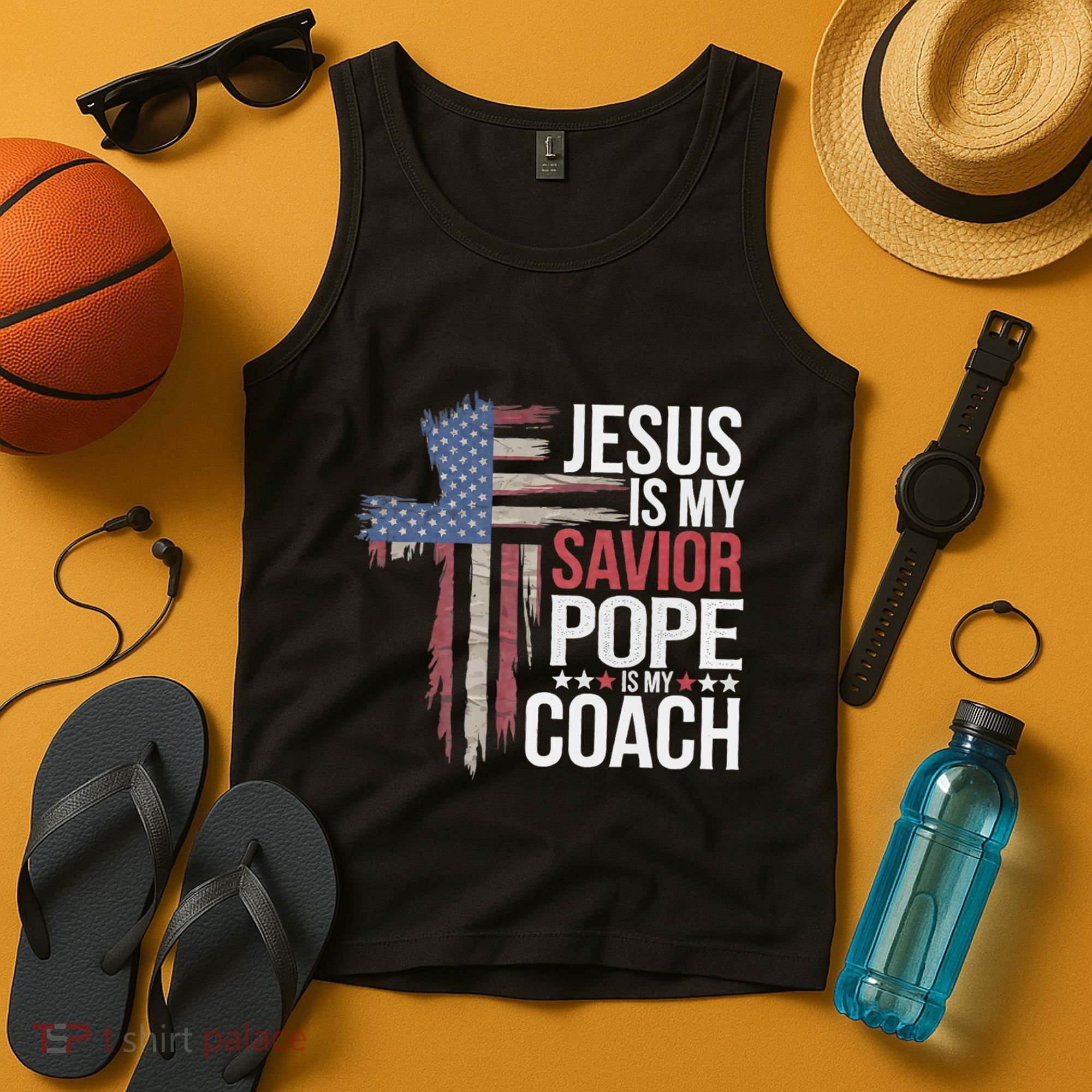 Jesus Is My Savior Pope Is My Coach Religious Quote Tank Top