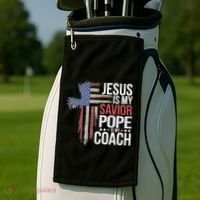 Jesus Is My Savior Pope Is My Coach Religious Quote Golf Towel thumb 2