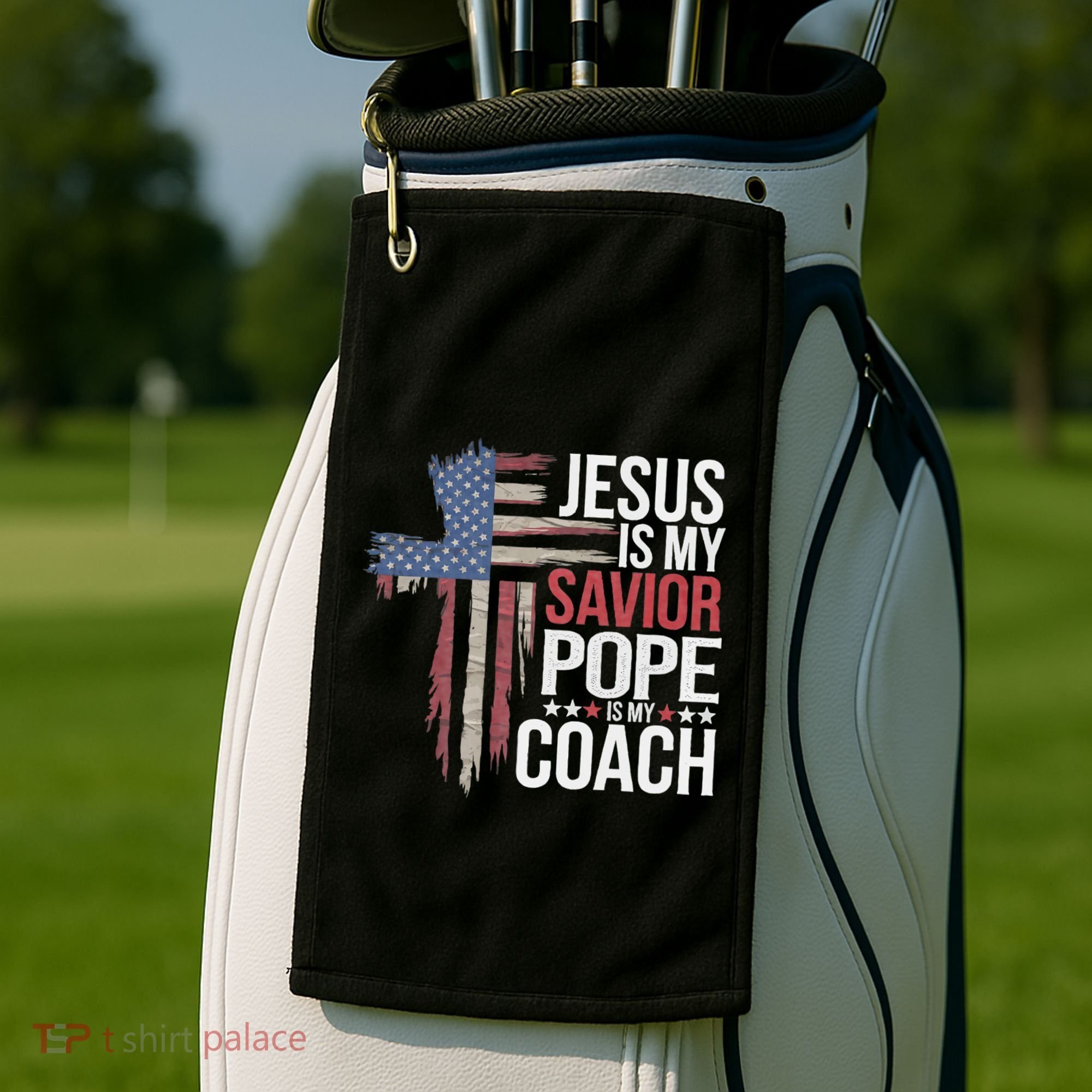 Jesus Is My Savior Pope Is My Coach Religious Quote Golf Towel