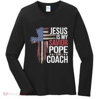 Jesus Is My Savior Pope Is My Coach Religious Quote Women's Long Sleeve Shirt thumb 0