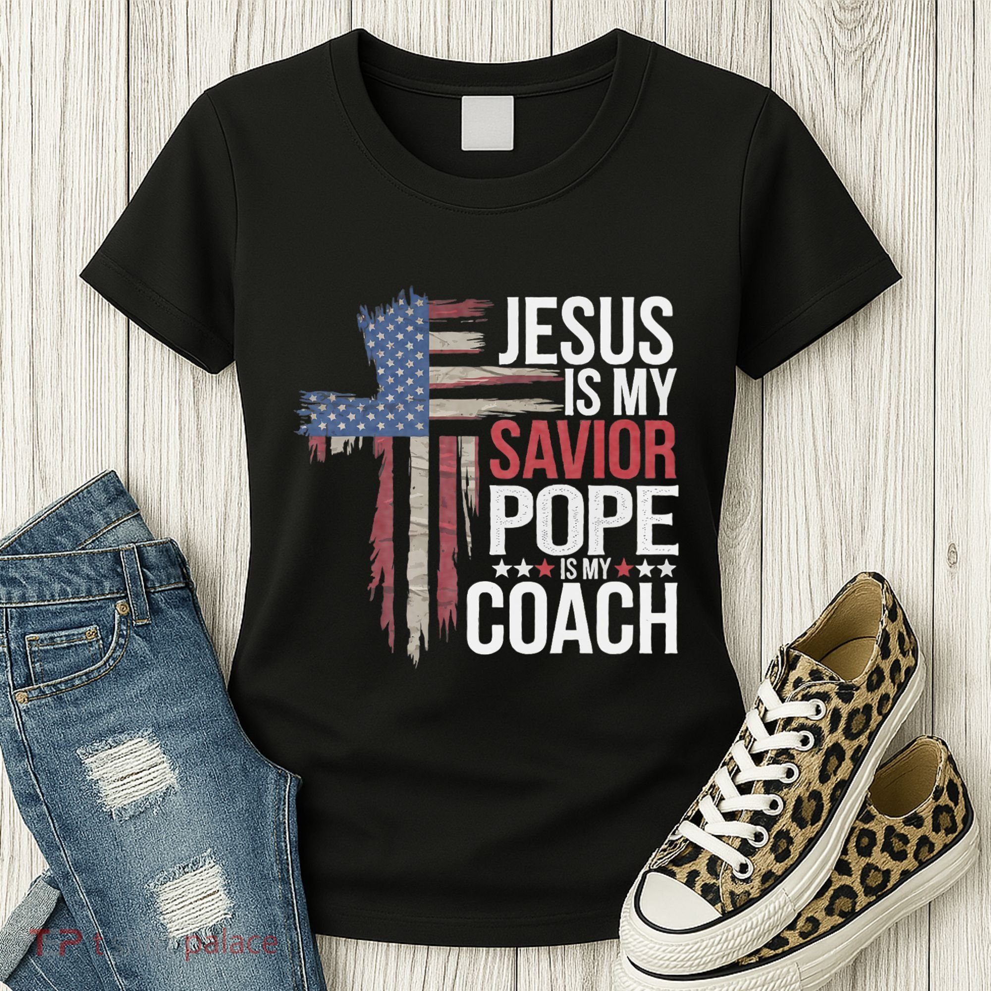 Jesus Is My Savior Pope Is My Coach Religious Quote Women's T-Shirt