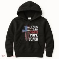 Jesus Is My Savior Pope Is My Coach Religious Quote Kids Hoodie thumb 0