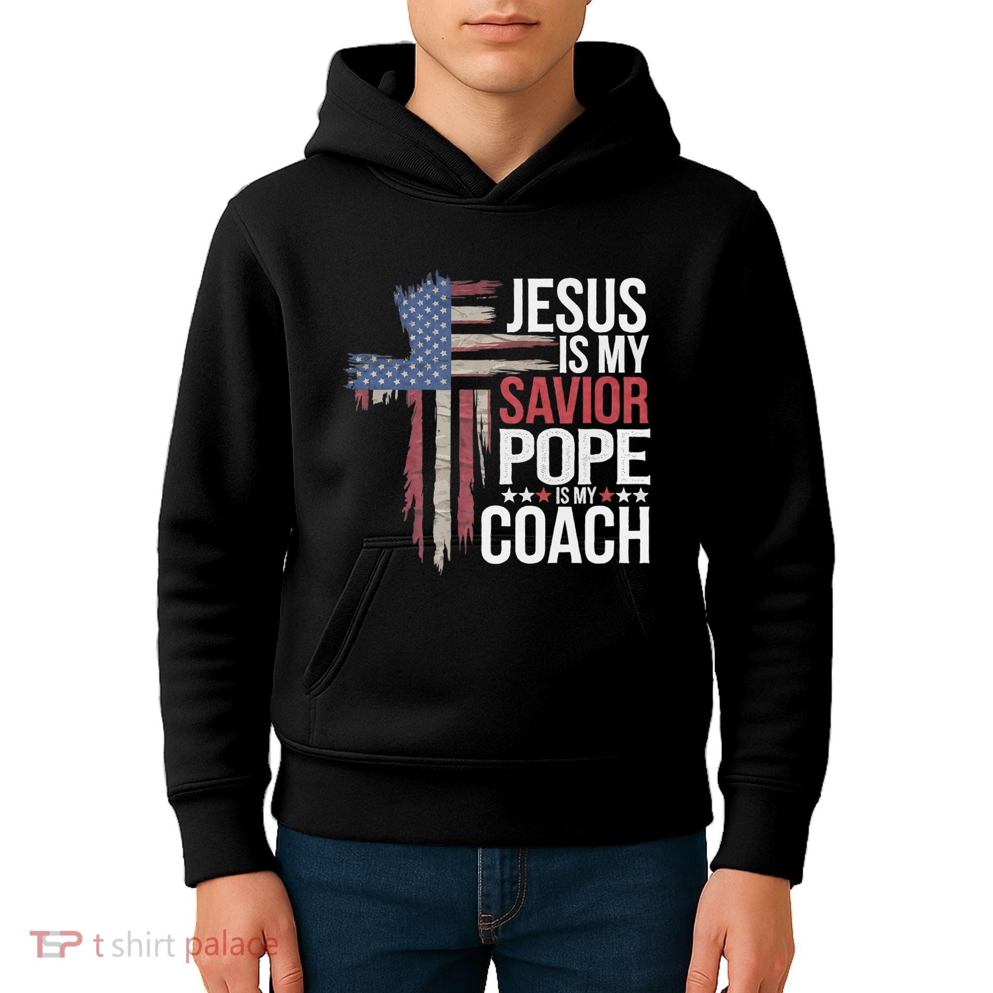 Jesus Is My Savior Pope Is My Coach Religious Quote Kids Hoodie