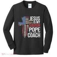 Jesus Is My Savior Pope Is My Coach Religious Quote Kids Long Sleeve Shirt thumb 0