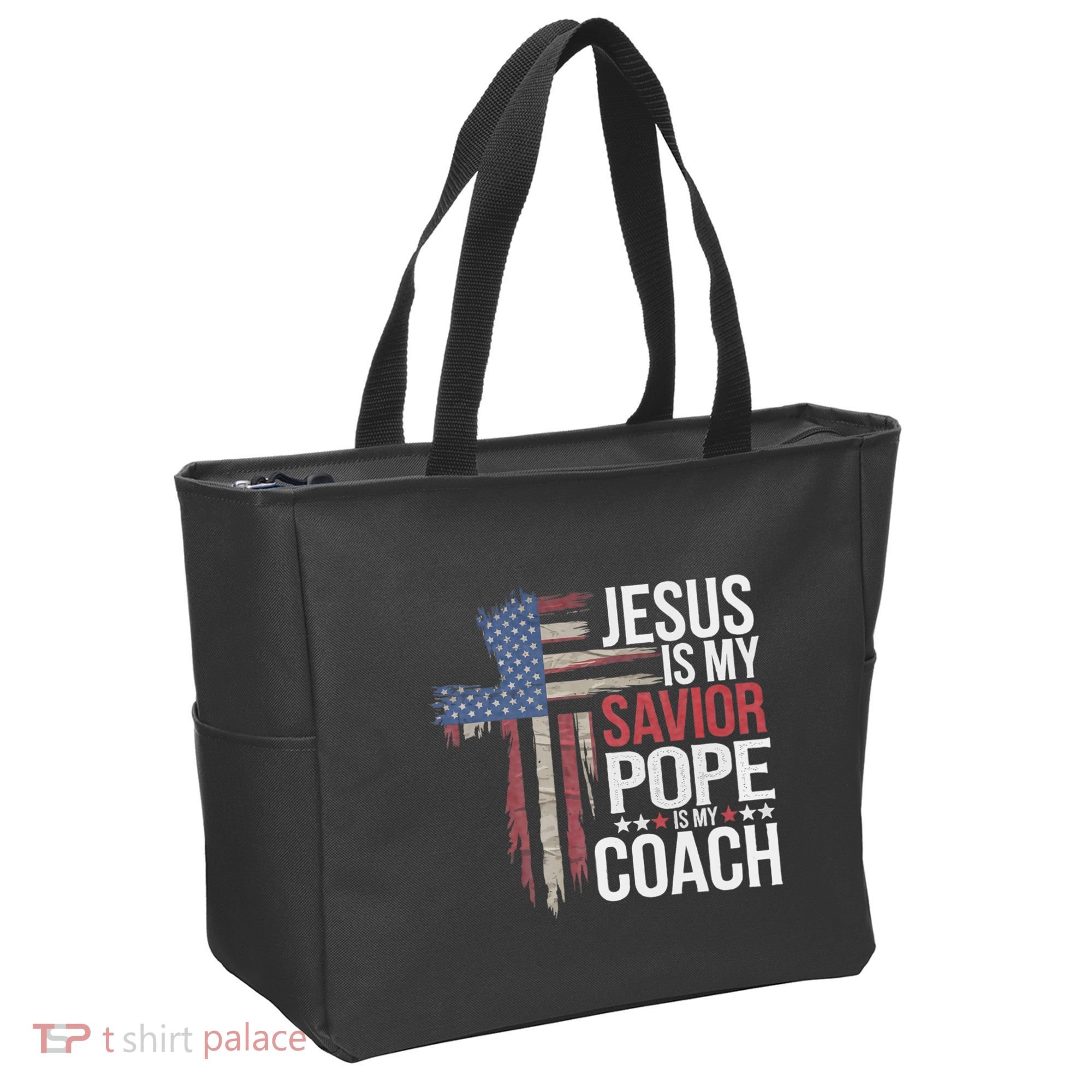 Jesus Is My Savior Pope Is My Coach Religious Quote Tote Bag