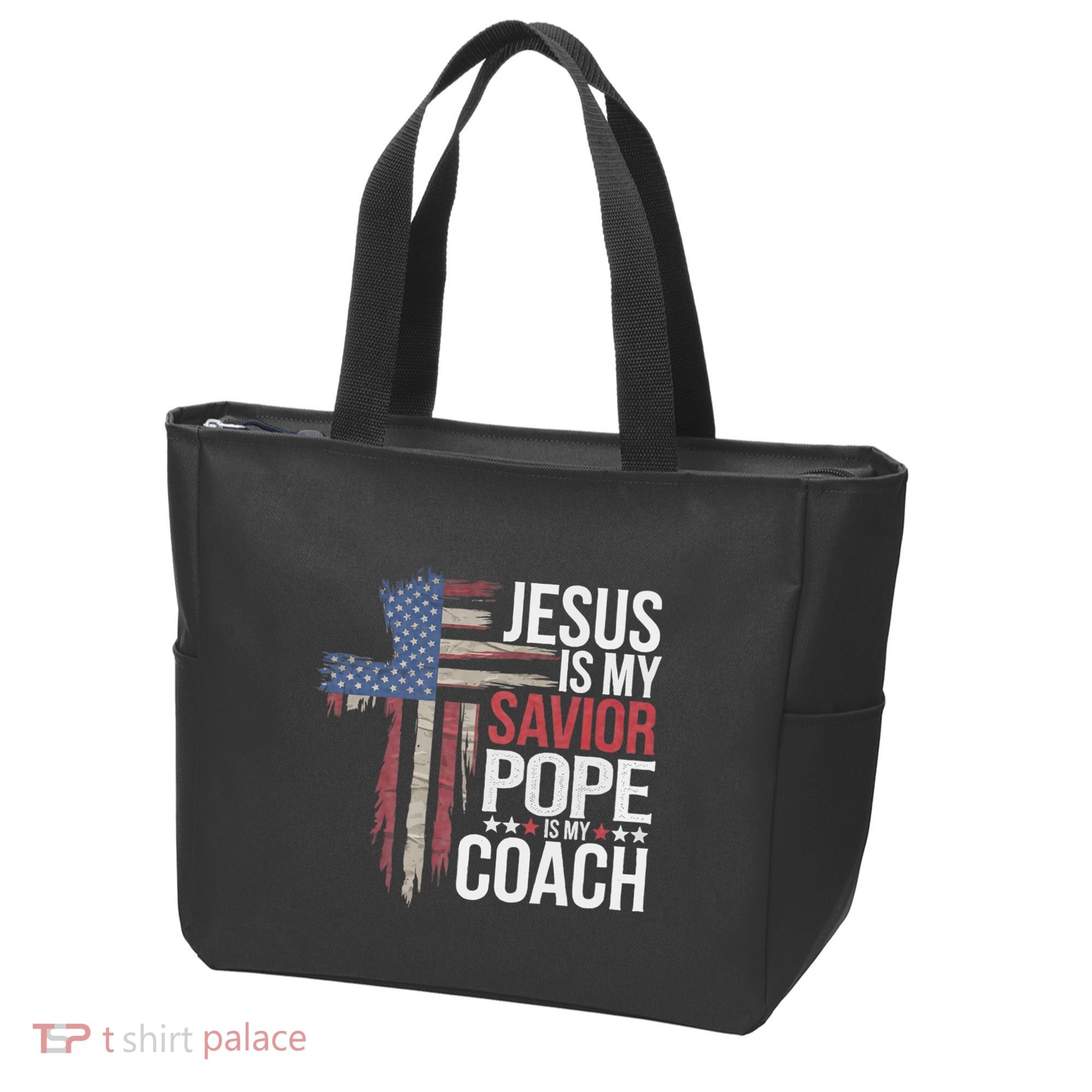 Jesus Is My Savior Pope Is My Coach Religious Quote Tote Bag