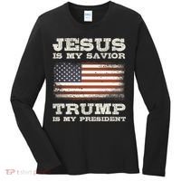Jesus Is My Savior Trump Is My President Women's Long Sleeve Shirt thumb 0