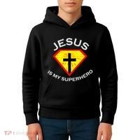 Jesus Is My Superhero Cute Powerful Christian Gift SUPER Kids Hoodie thumb 4