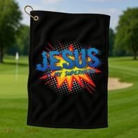 Jesus Is My Superhero Cute Powerful Christian Gift Comic Golf Towel thumb 1