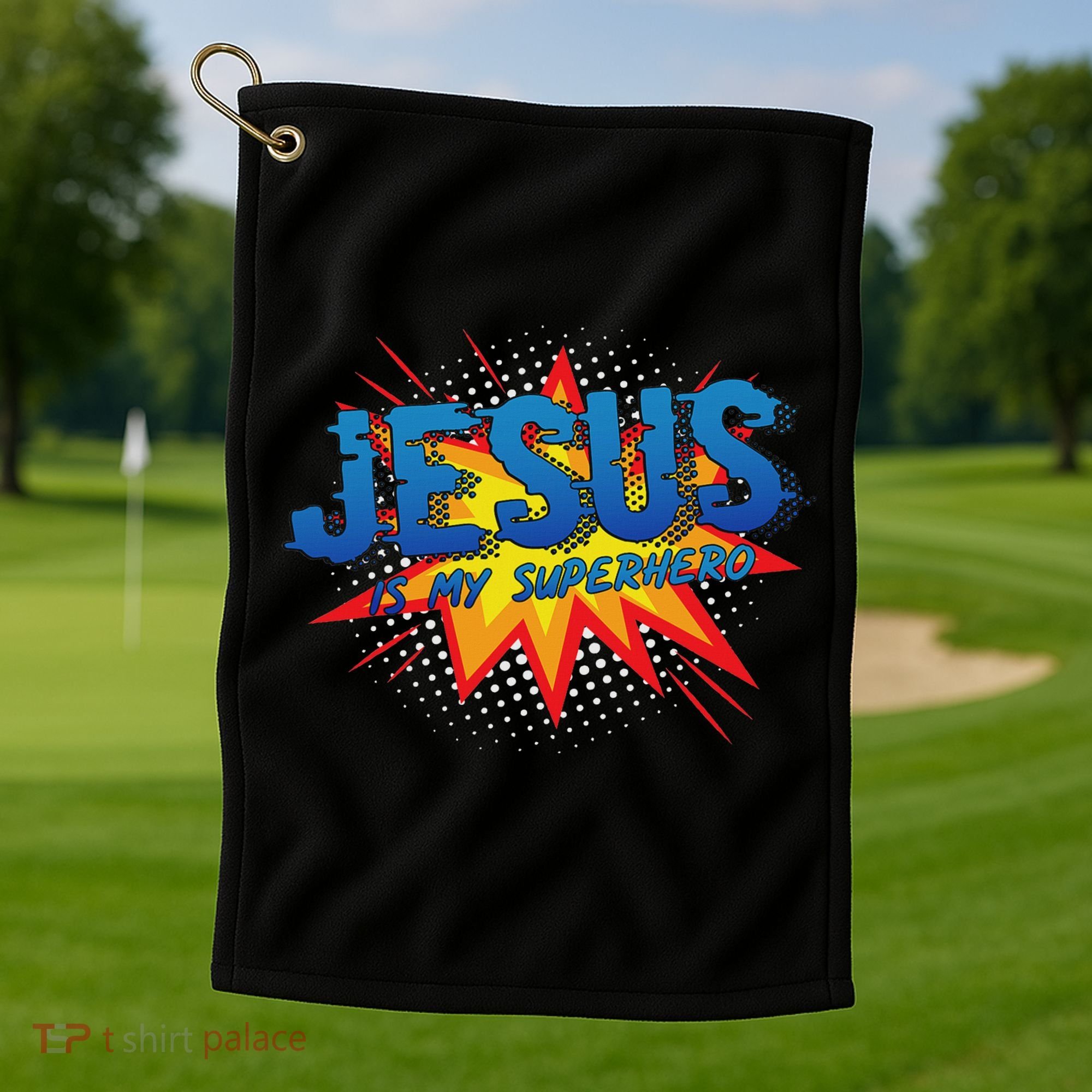 Jesus Is My Superhero Cute Powerful Christian Gift Comic Golf Towel