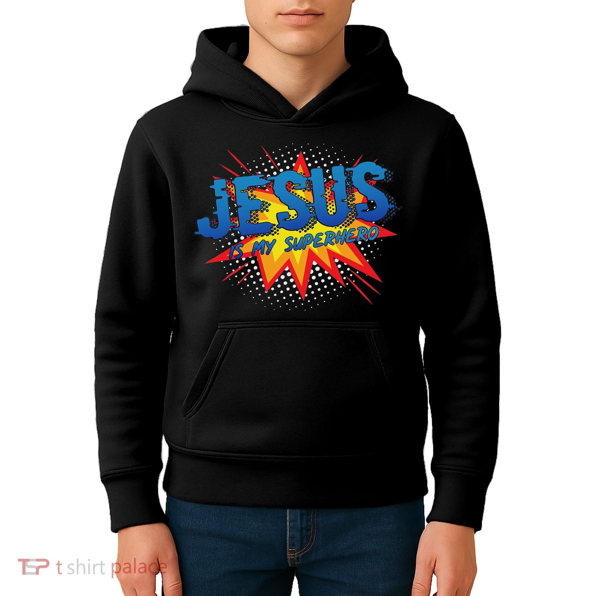 Jesus Is My Superhero Cute Powerful Christian Gift Comic Kids Hoodie