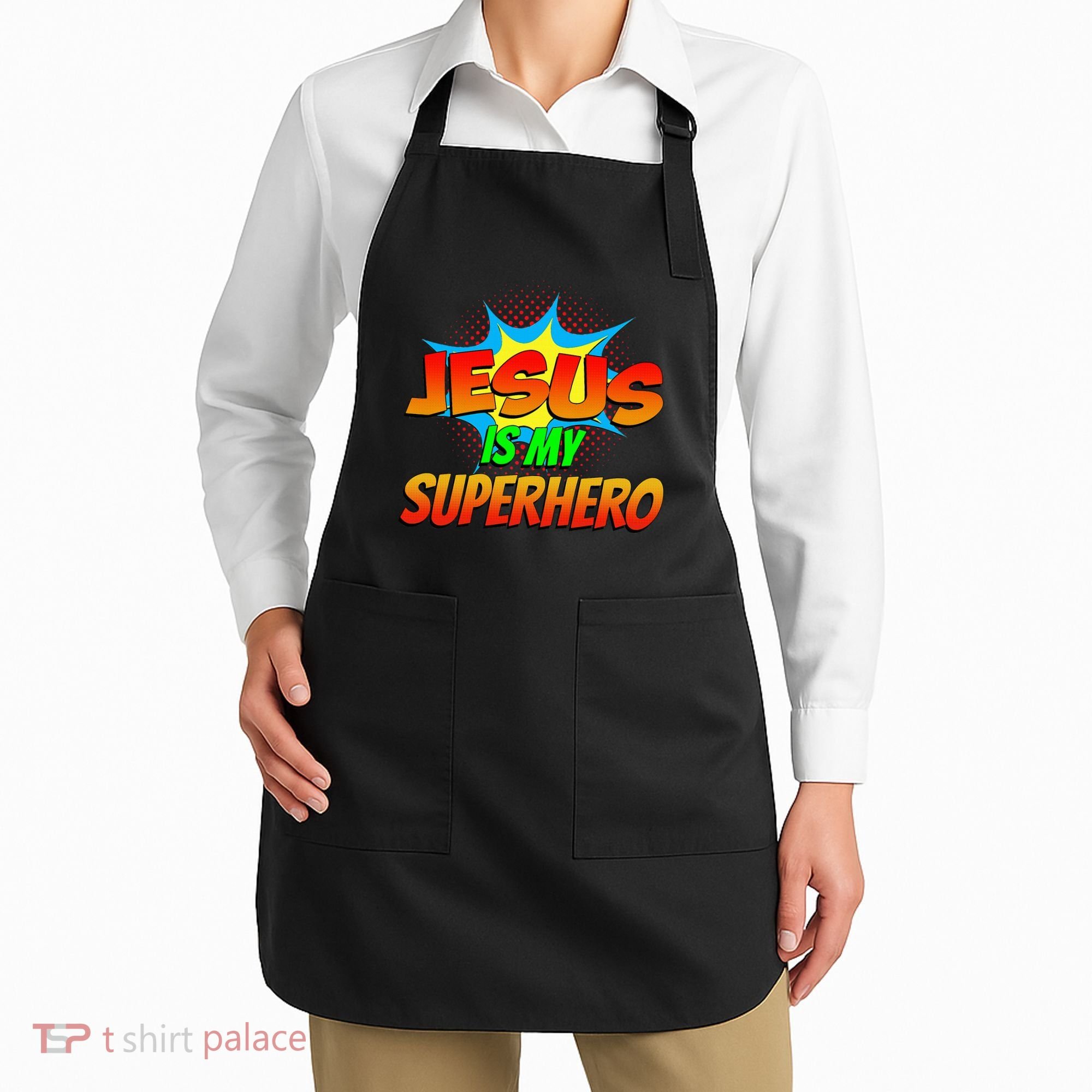 Jesus Is My Superhero Comic Book Christian Religious Easter Apron
