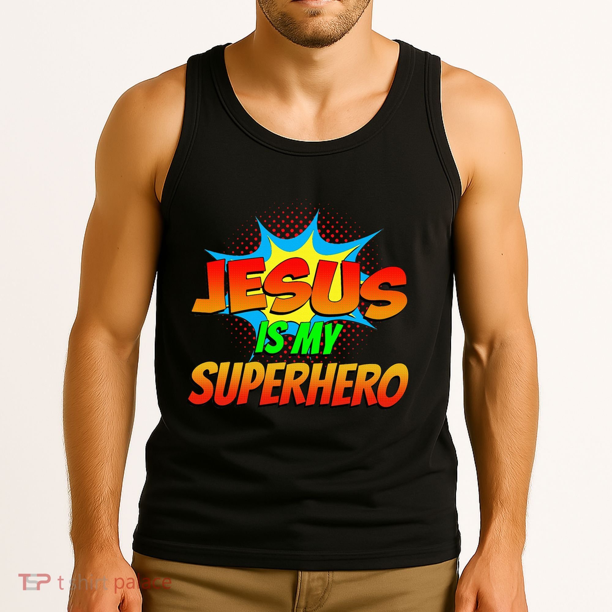 Jesus Is My Superhero Comic Book Christian Religious Easter Tank Top