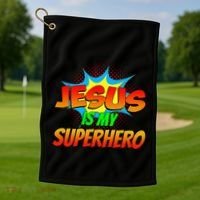 Jesus Is My Superhero Comic Book Christian Religious Easter Golf Towel thumb 1