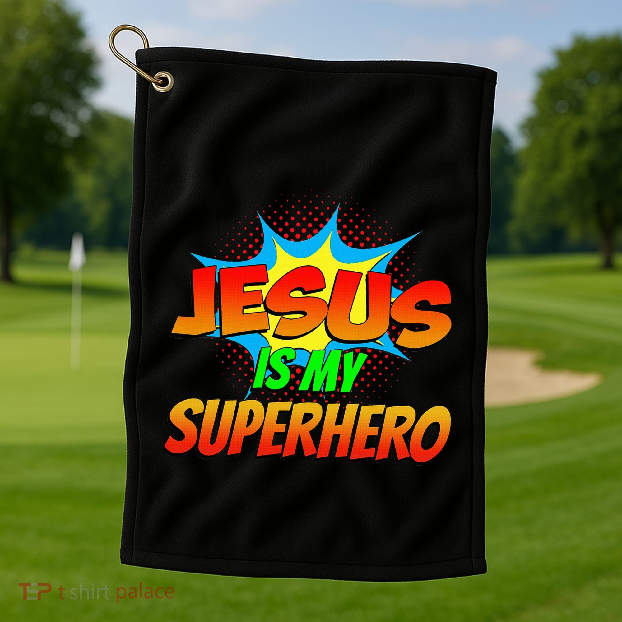 Jesus Is My Superhero Comic Book Christian Religious Easter Golf Towel