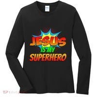 Jesus Is My Superhero Comic Book Christian Religious Easter Women's Long Sleeve Shirt thumb 0