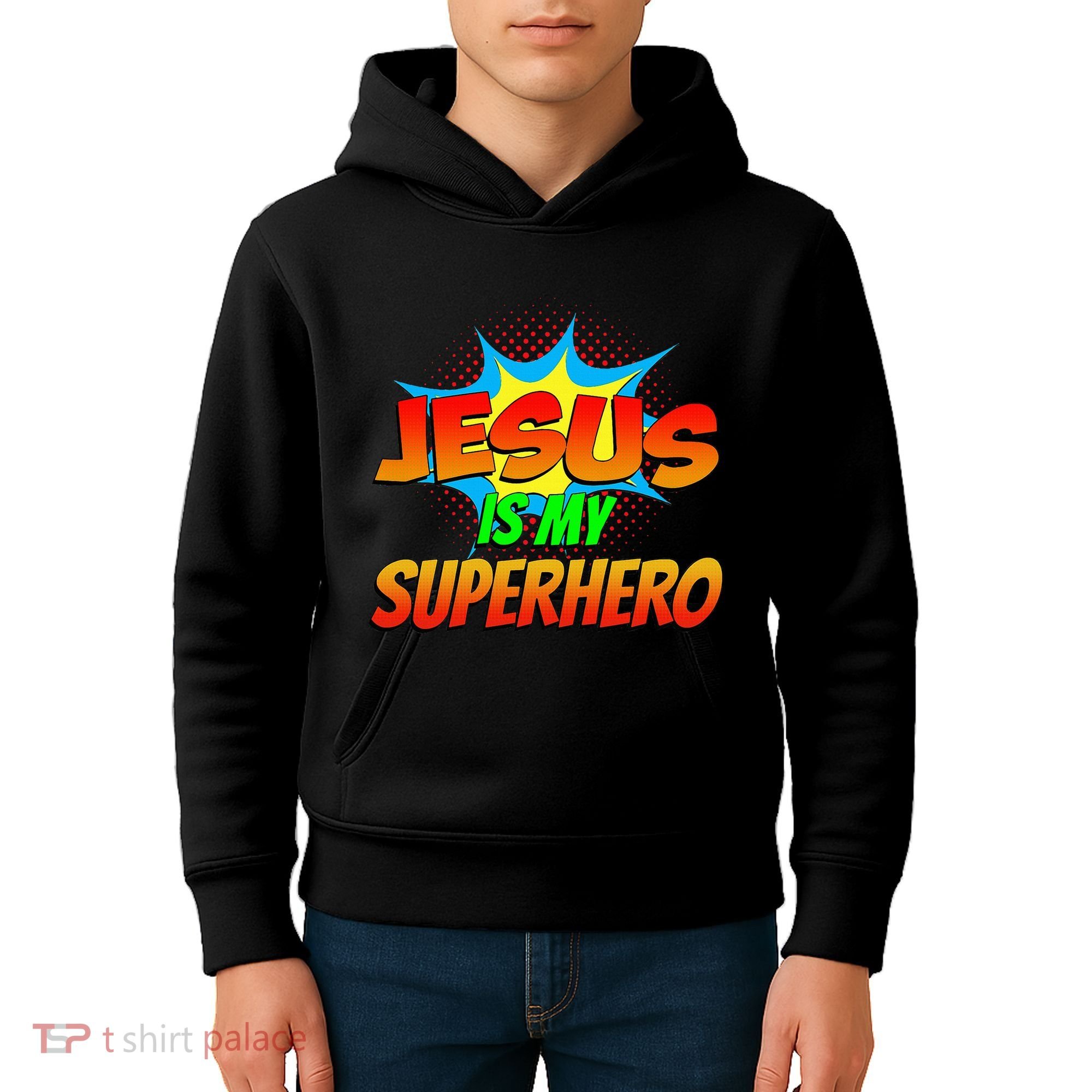 Jesus Is My Superhero Comic Book Christian Religious Easter Kids Hoodie