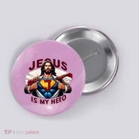 Jesus Is My Superhero Religious Christian Catholic Rizzen Button thumb 0