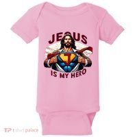Jesus Is My Superhero Religious Christian Catholic Rizzen Baby Bodysuit thumb 0
