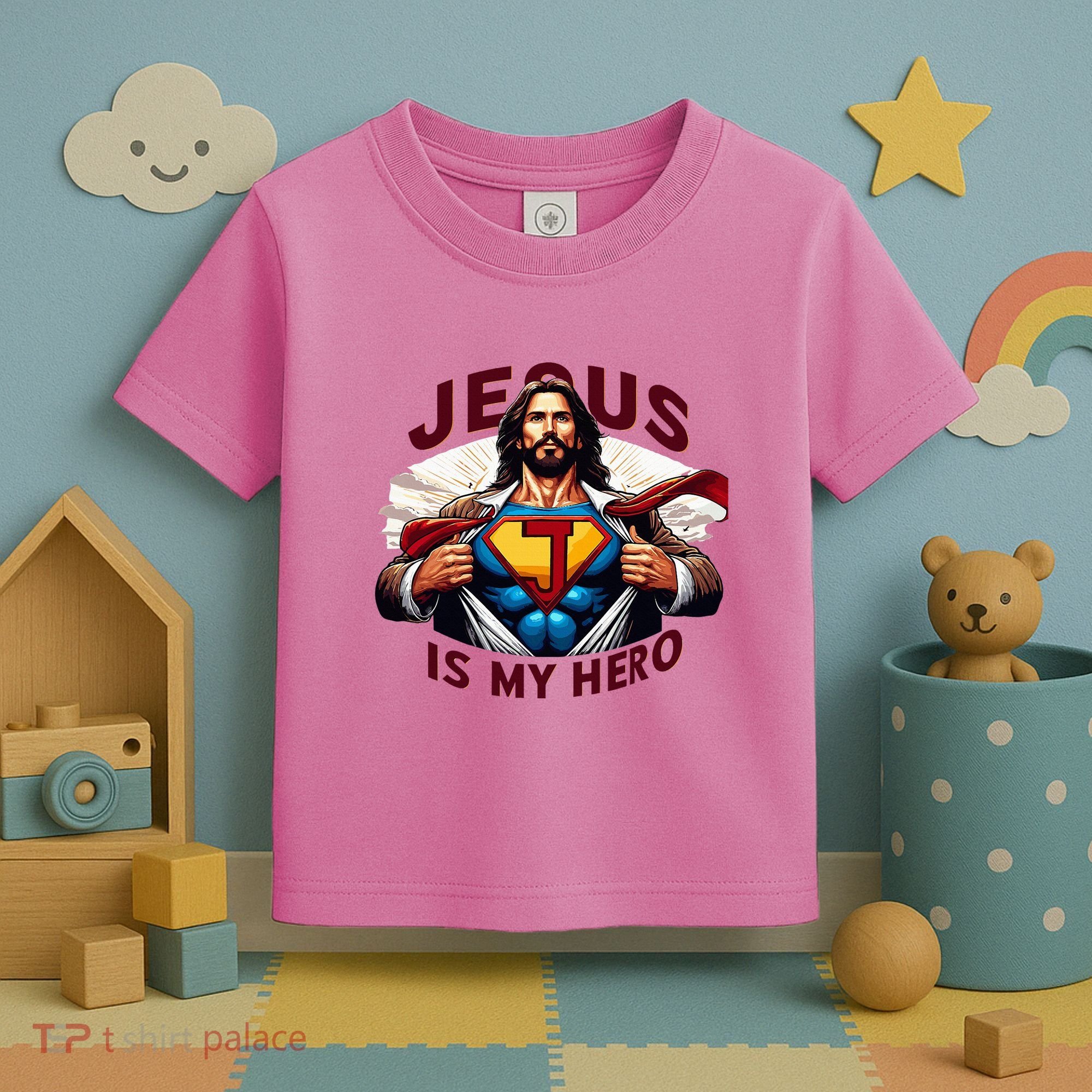 Jesus Is My Superhero Religious Christian Catholic Rizzen Toddler T-Shirt