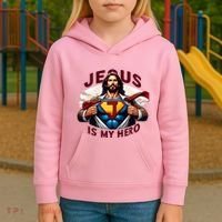 Jesus Is My Superhero Religious Christian Catholic Rizzen Kids Hoodie thumb 3