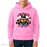 Jesus Is My Superhero Religious Christian Catholic Rizzen Kids Hoodie thumb 4
