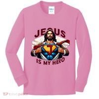 Jesus Is My Superhero Religious Christian Catholic Rizzen Kids Long Sleeve Shirt thumb 0