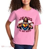 Jesus Is My Superhero Religious Christian Catholic Rizzen Kids T-Shirt thumb 2