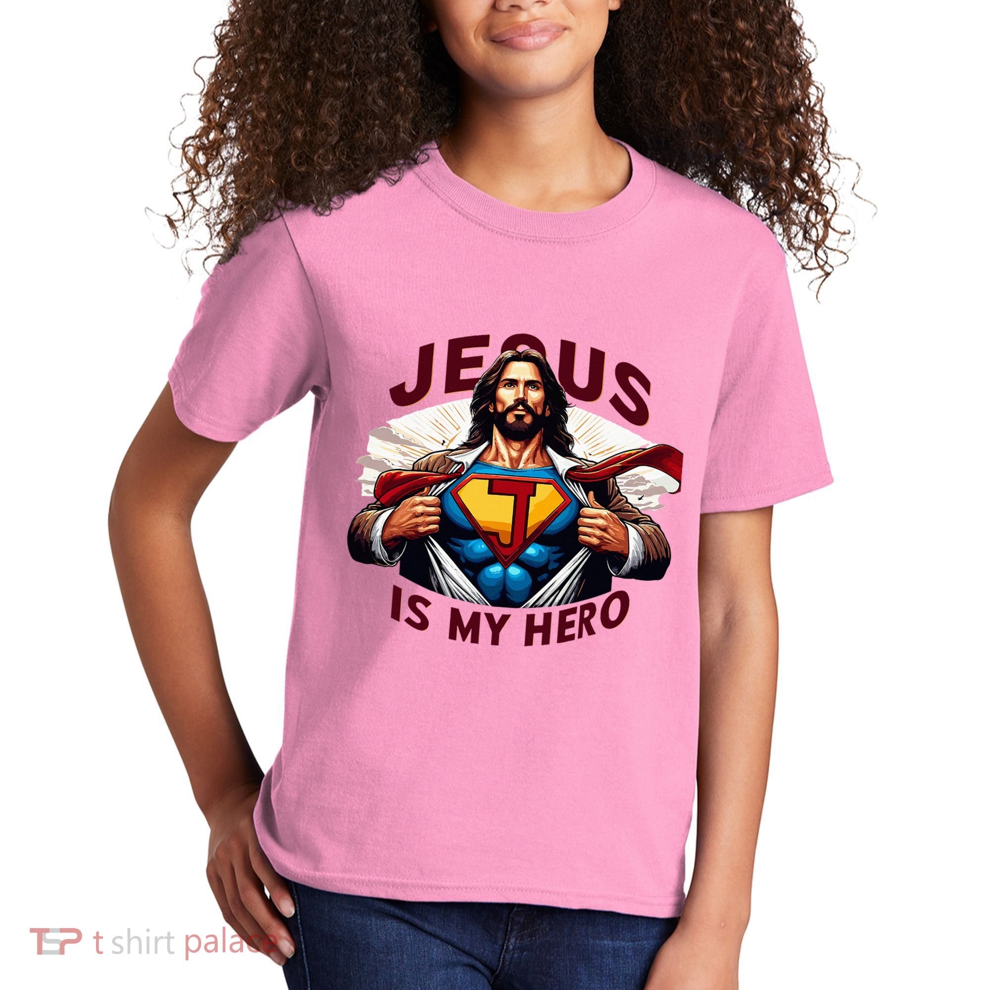 Jesus Is My Superhero Religious Christian Catholic Rizzen Kids T-Shirt