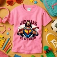 Jesus Is My Superhero Religious Christian Catholic Rizzen Kids T-Shirt thumb 3