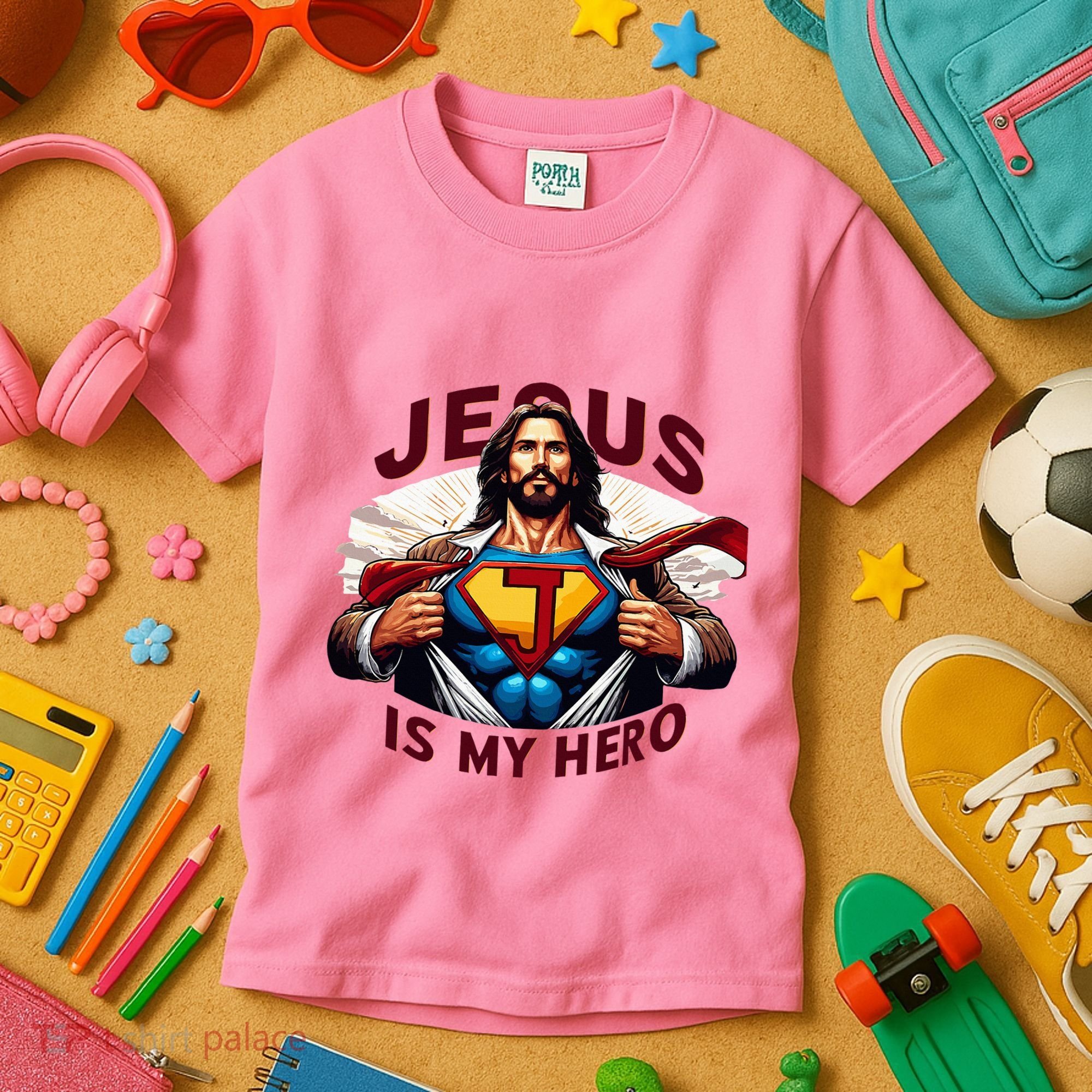Jesus Is My Superhero Religious Christian Catholic Rizzen Kids T-Shirt