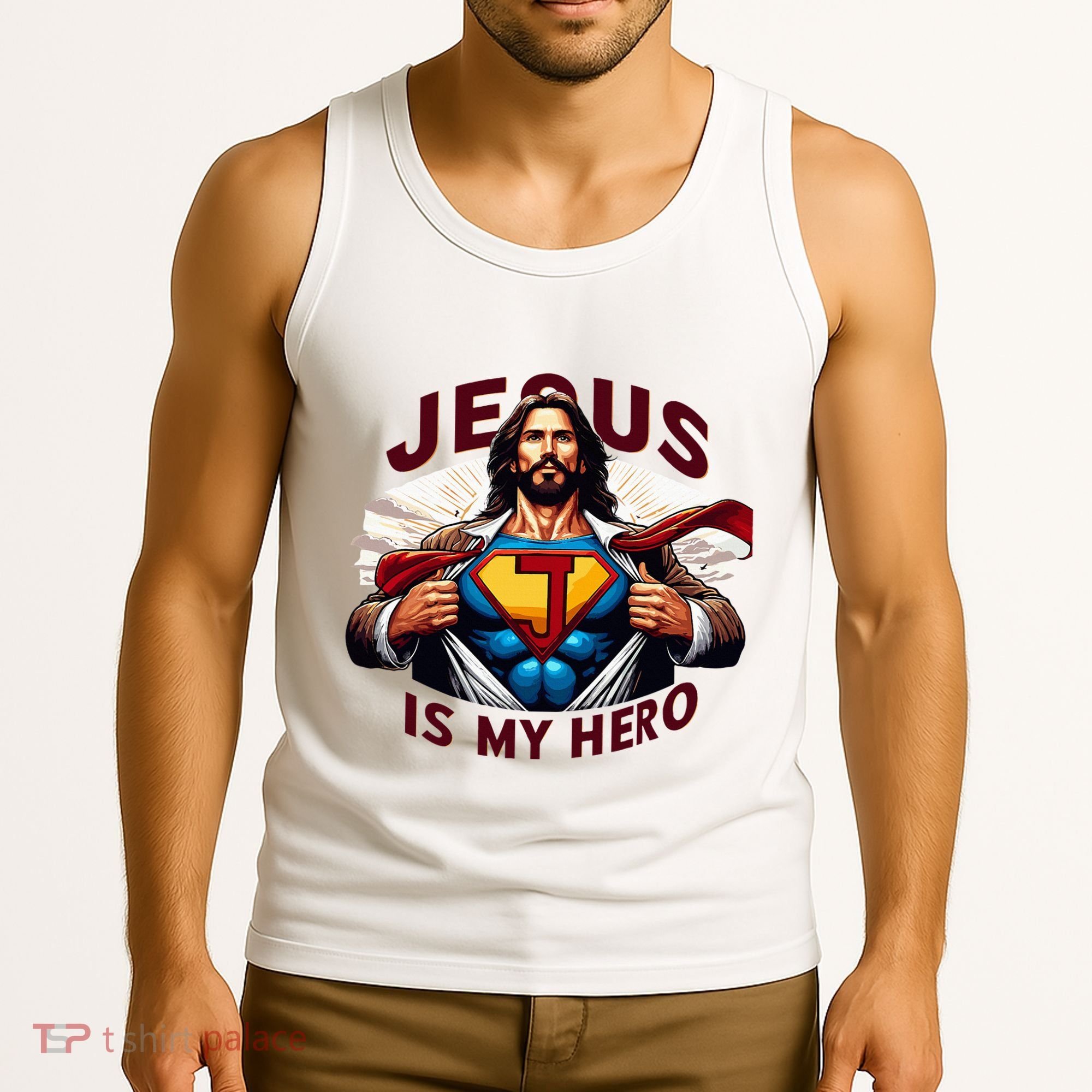 Jesus Is My Superhero Religious Christian Catholic Rizzen Tank Top