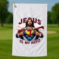Jesus Is My Superhero Religious Christian Catholic Rizzen Golf Towel thumb 1