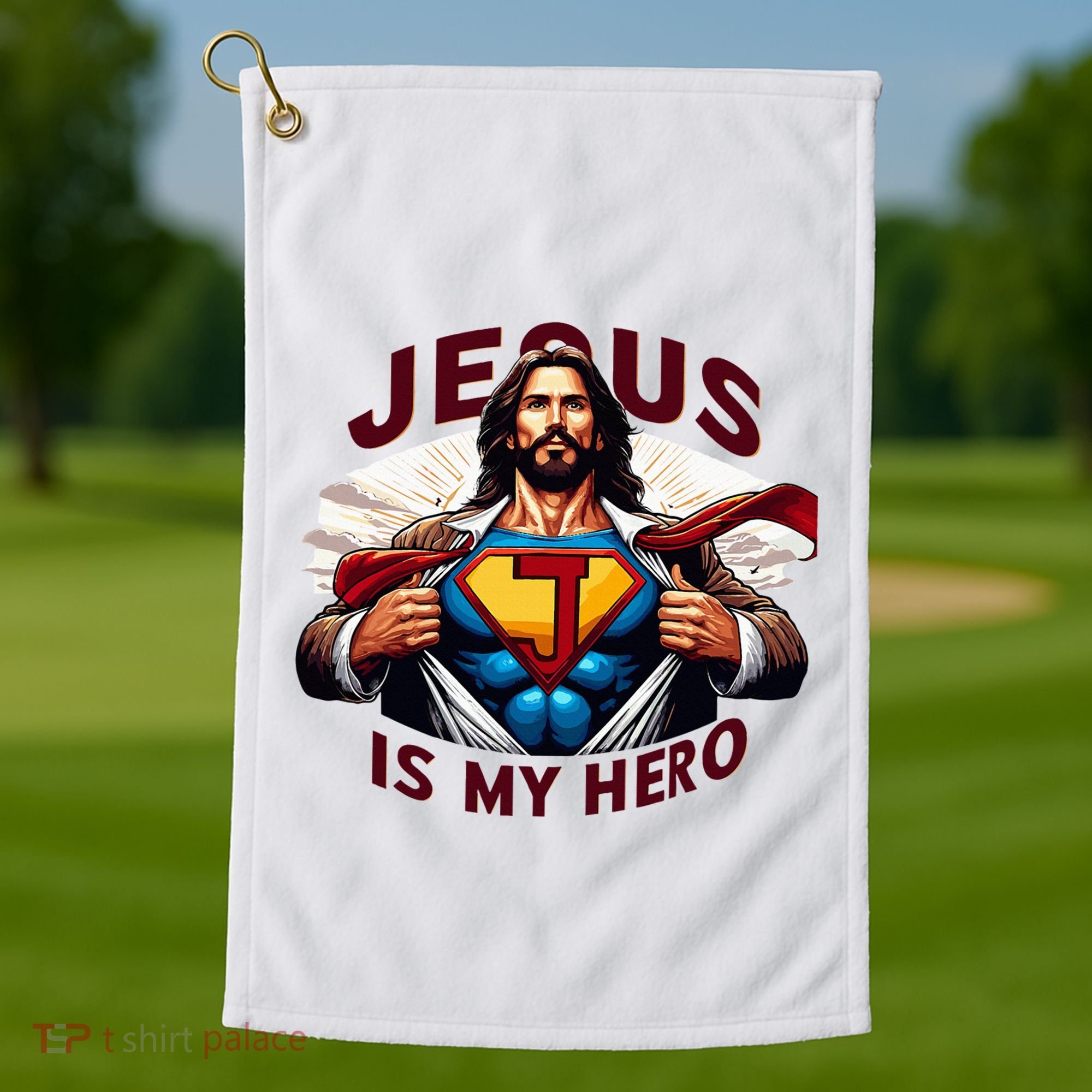 Jesus Is My Superhero Religious Christian Catholic Rizzen Golf Towel