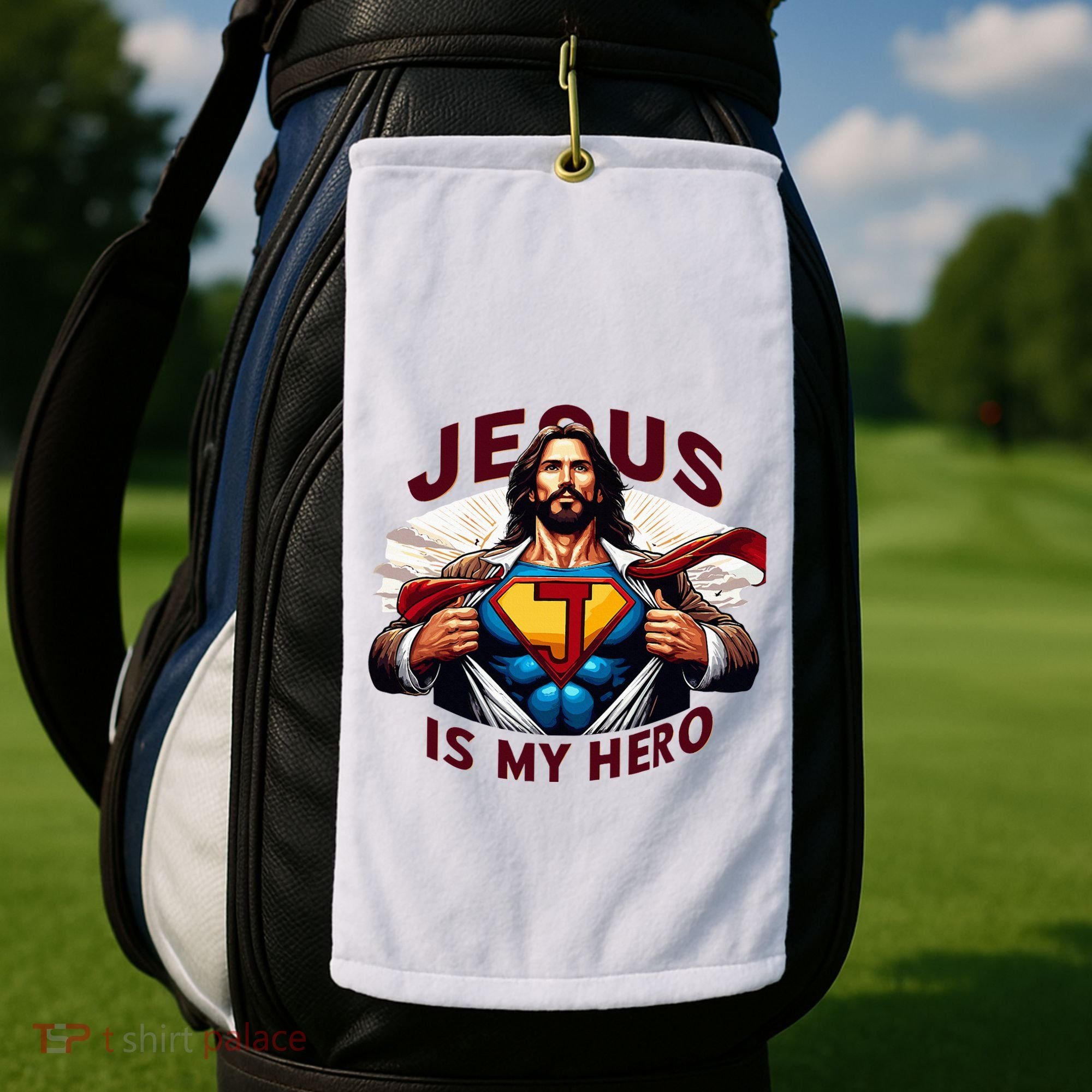 Jesus Is My Superhero Religious Christian Catholic Rizzen Golf Towel